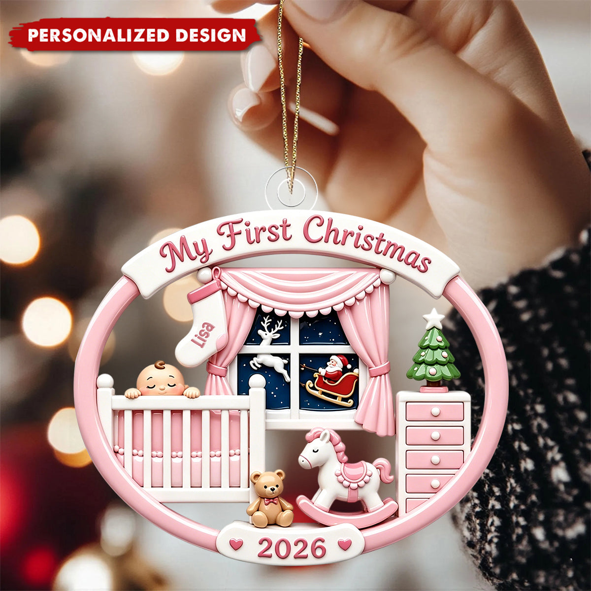Personalized First Christmas 2026 Baby Nursery Flat Christmas Acrylic Ornament