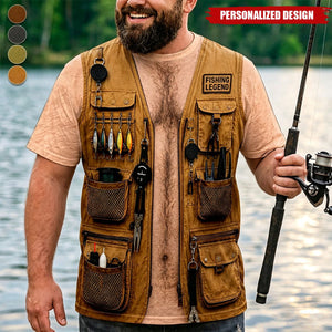 Personalized Fake Fishing Utility Vest Graphic T-Shirt - Custom Skin Tone and Multiple Vest Patterns