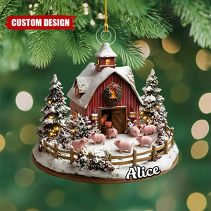 Custom Pig Farm Christmas Ornament – Personalized Name Winter Barn Decor