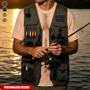 Personalized Fake Fishing Utility Vest Graphic T-Shirt - Custom Skin Tone and Multiple Vest Patterns