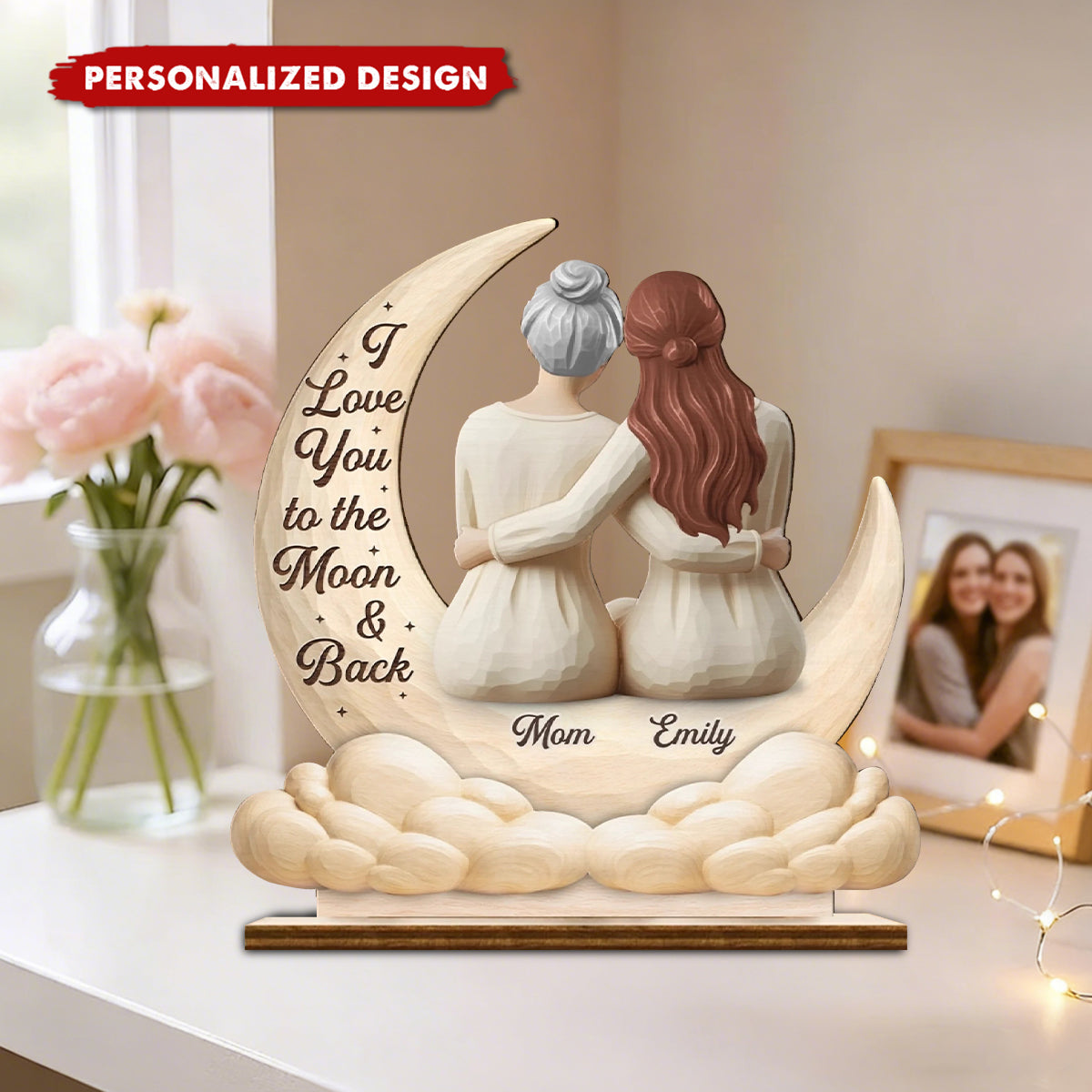 "I Love You to the Moon & Back" Wooden Plaque - Personalized Mother's Day Birthday Gifts For Mom