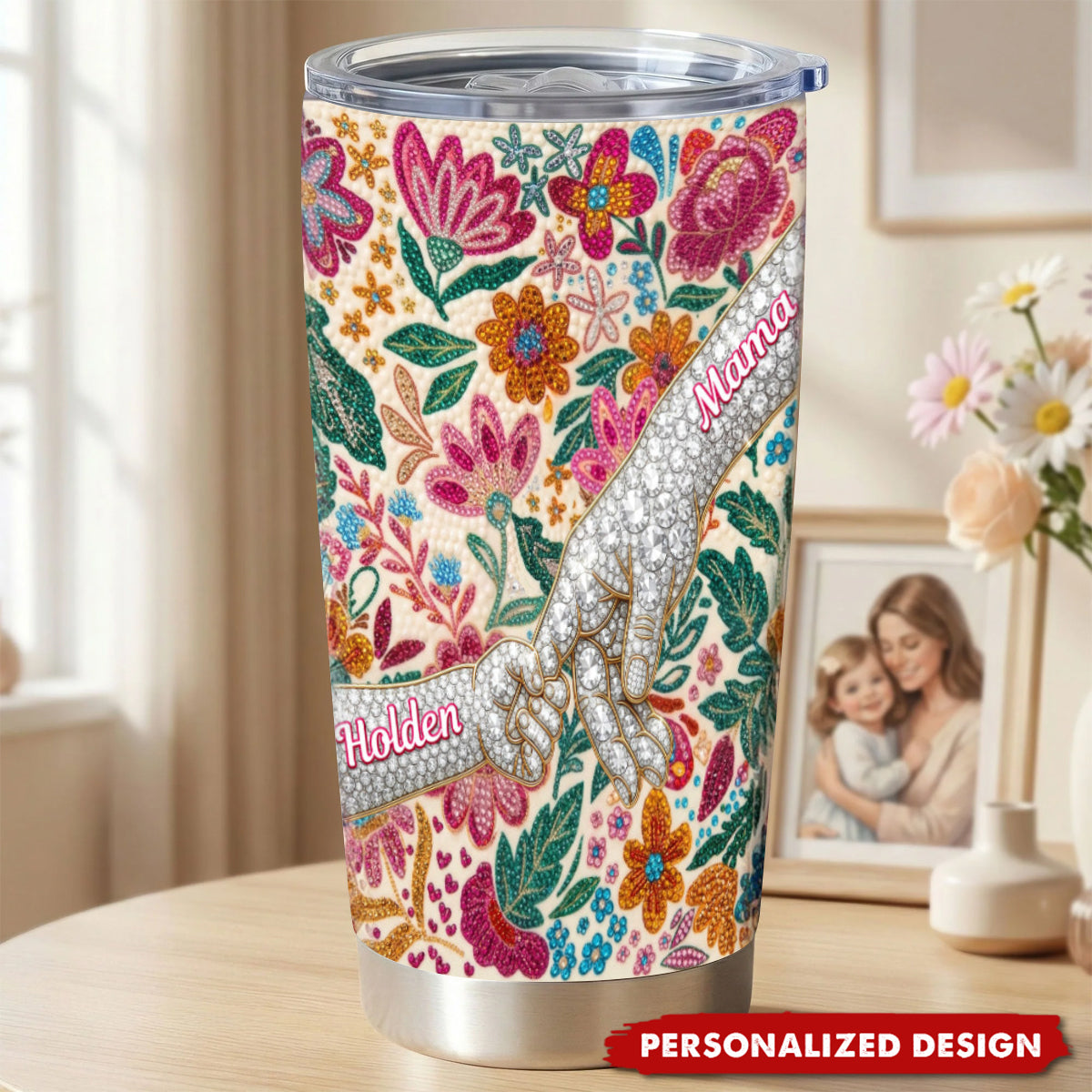 Personalized Floral Fist Bump Mom Tumbler - Custom Name Mother's Day Gift
