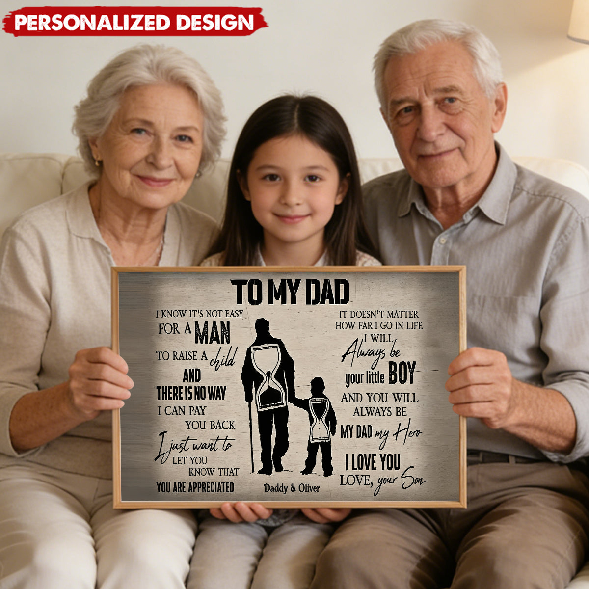 Personalized To My Dad Quote Poster - Father Child Silhouette Wall Art