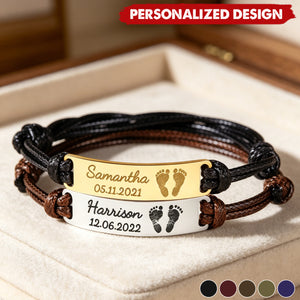 Personalized Baby Footprint Leather Bracelet - Custom Name & Birth Date