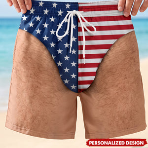 Bulk Funny Optical Illusion USA Flag Swim Shorts - Patriotic Novelty Beach Shorts