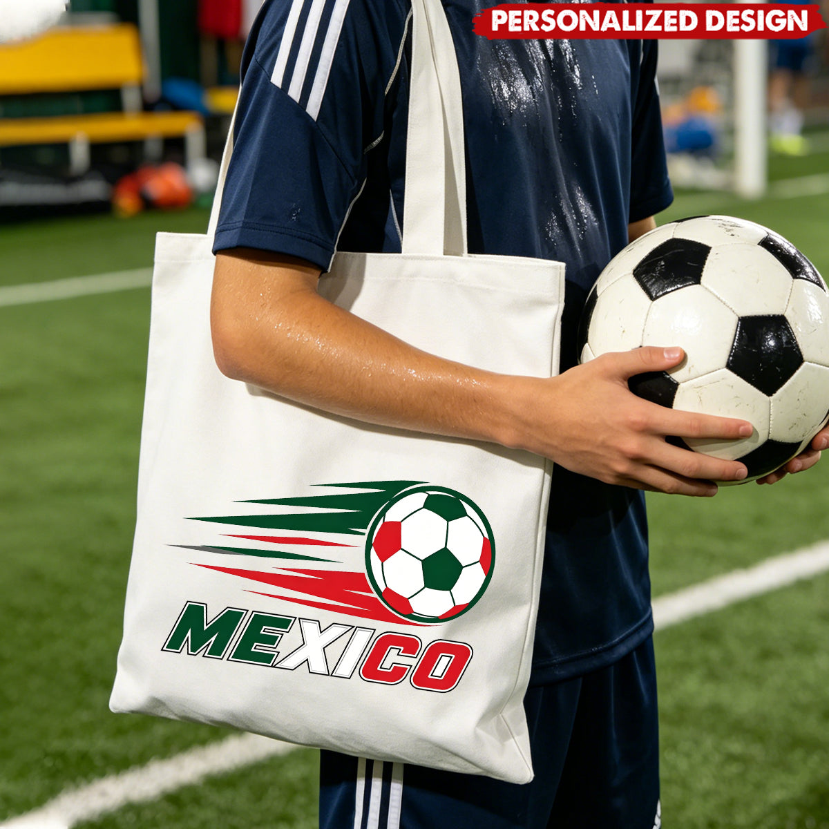 Personalized Soccer Fan Canvas Tote Bag - Custom Name