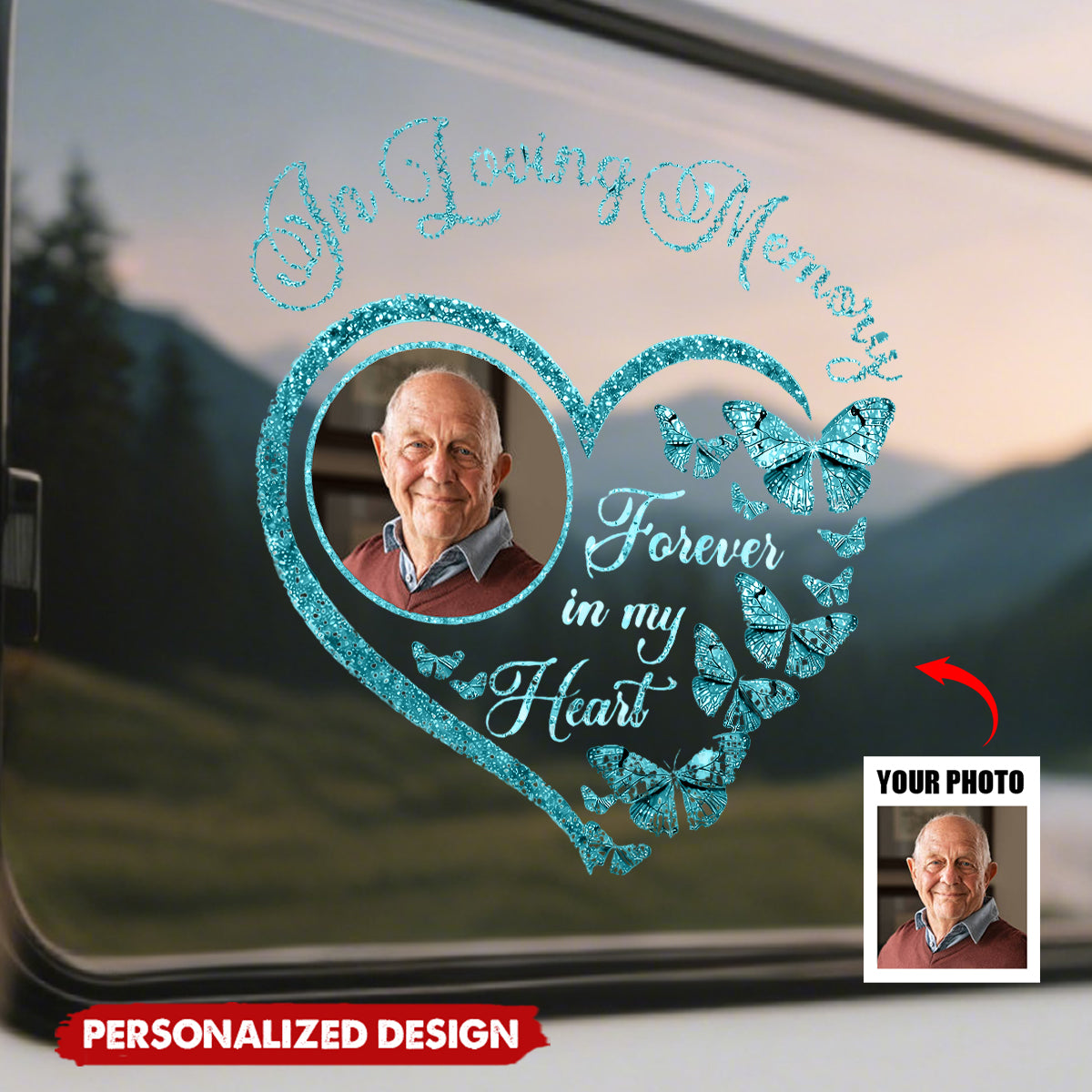 Personalized In Loving Memory Photo Heart Butterfly Decal Custom Memorial Sticker