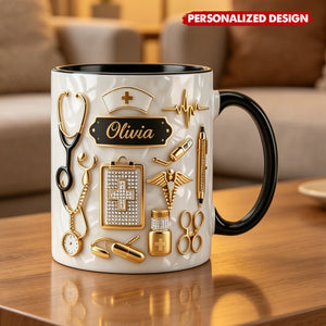 Personalized Custom Name Nurse 3D Effect Coffee Cup