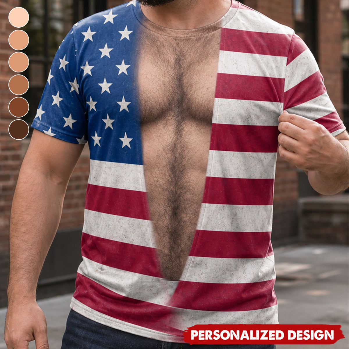 Personalized Optical Illusion USA Flag Unbuttoned T-Shirt