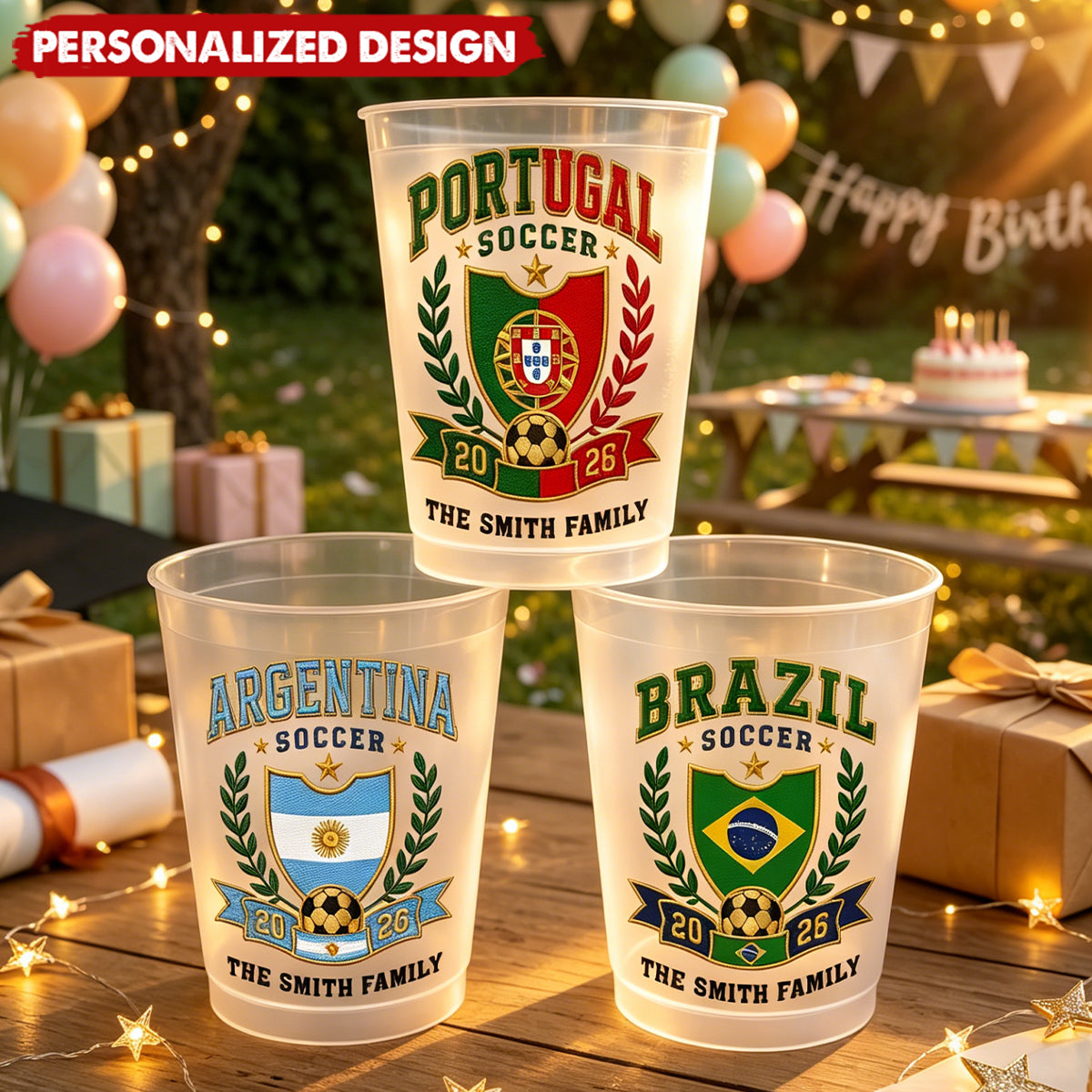 Personalized Soccer National Team Frosted Cups - Custom Family Name