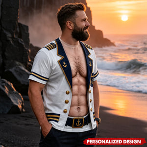 Personalized Captain Uniform Muscle T-Shirt - Custom Fake Sailor Suit Summer Tee