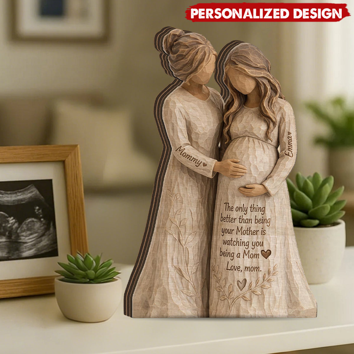 Personalized “Watching You Being a Mom”  Wooden plaque -  Custom Names Generational Love Gift