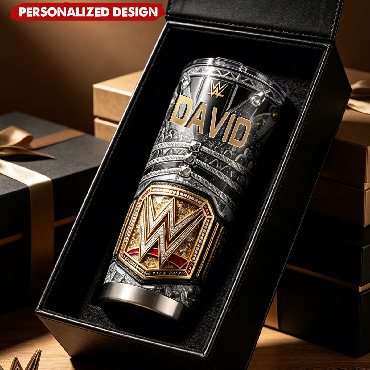Personalized WWE World Championship Belt Stainless Steel Tumbler- Custom Name