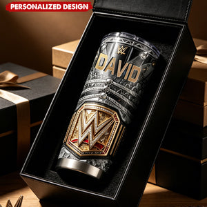 Personalized WWE World Championship Belt Stainless Steel Tumbler- Custom Name