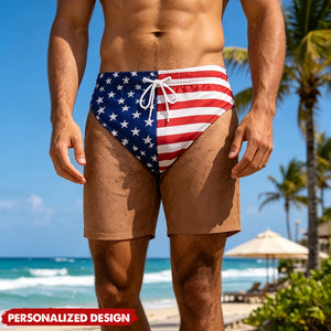 Bulk Funny Optical Illusion USA Flag Swim Shorts - Patriotic Novelty Beach Shorts