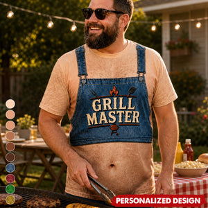 Personalized Optical Illusion Grill Master BBQ Apron Belly Men’s Novelty Crew Neck T-Shirt