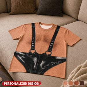 Personalized Optical Illusion Black Leather Suspender Thong T-Shirt
