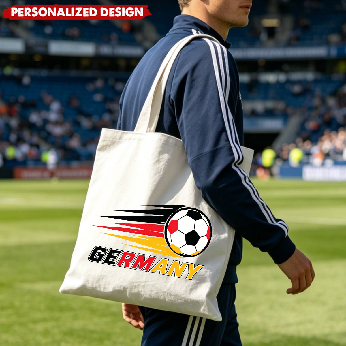 Personalized Soccer Fan Canvas Tote Bag - Custom Name
