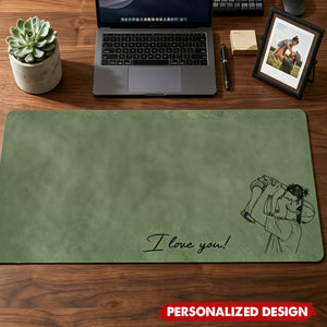 Personalized Photo  Leather Desk Mat - Sentimental Workspace Gift for Dad