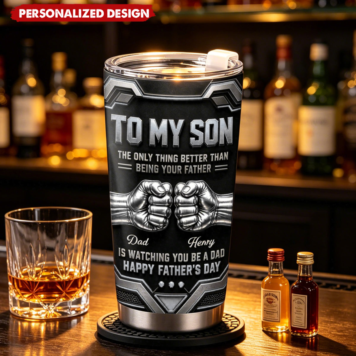 Personalized To My Son Fist Bump Stainless Steel Tumbler - Custom Dad & Son Name
