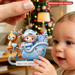 Personalized Baby’s 1st Christmas Reindeer Sleigh Acrylic Ornament