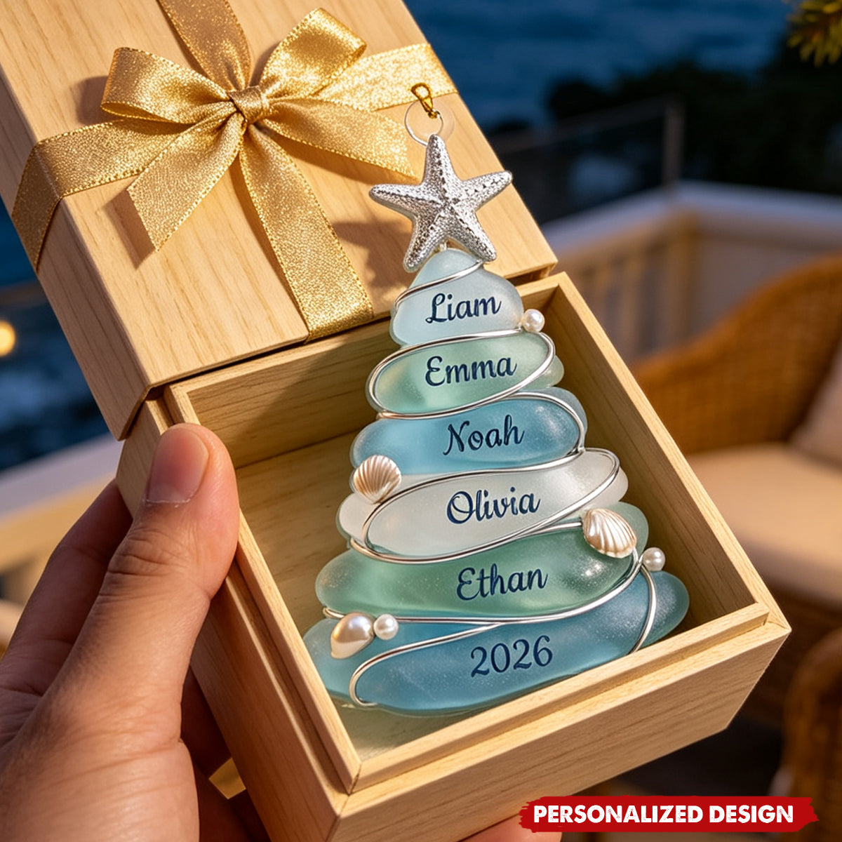 Personalized Sea Glass Family Names Christmas Tree Acrylic Ornament