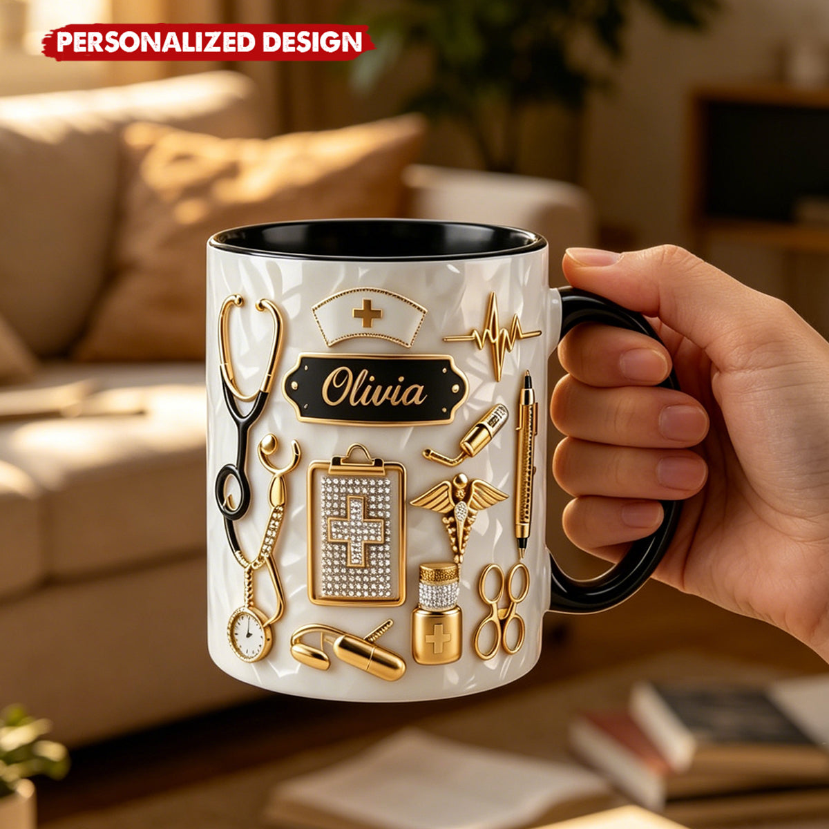 Personalized Custom Name Nurse 3D Effect Coffee Cup