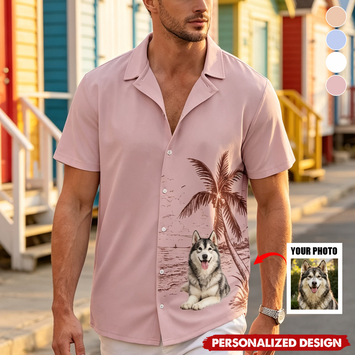Personalized Pet Photo Tropical Palm Tree Hawaiian Shirt