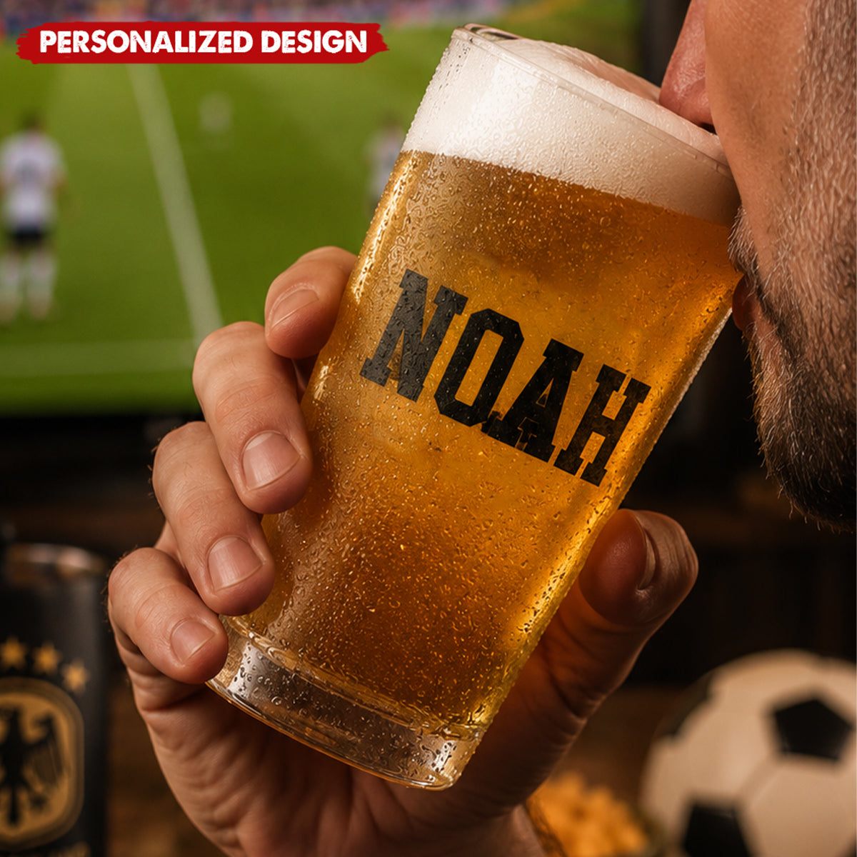Personalized Fan Barware 2026 World Cup Soccer Beer Glass - Custom Name