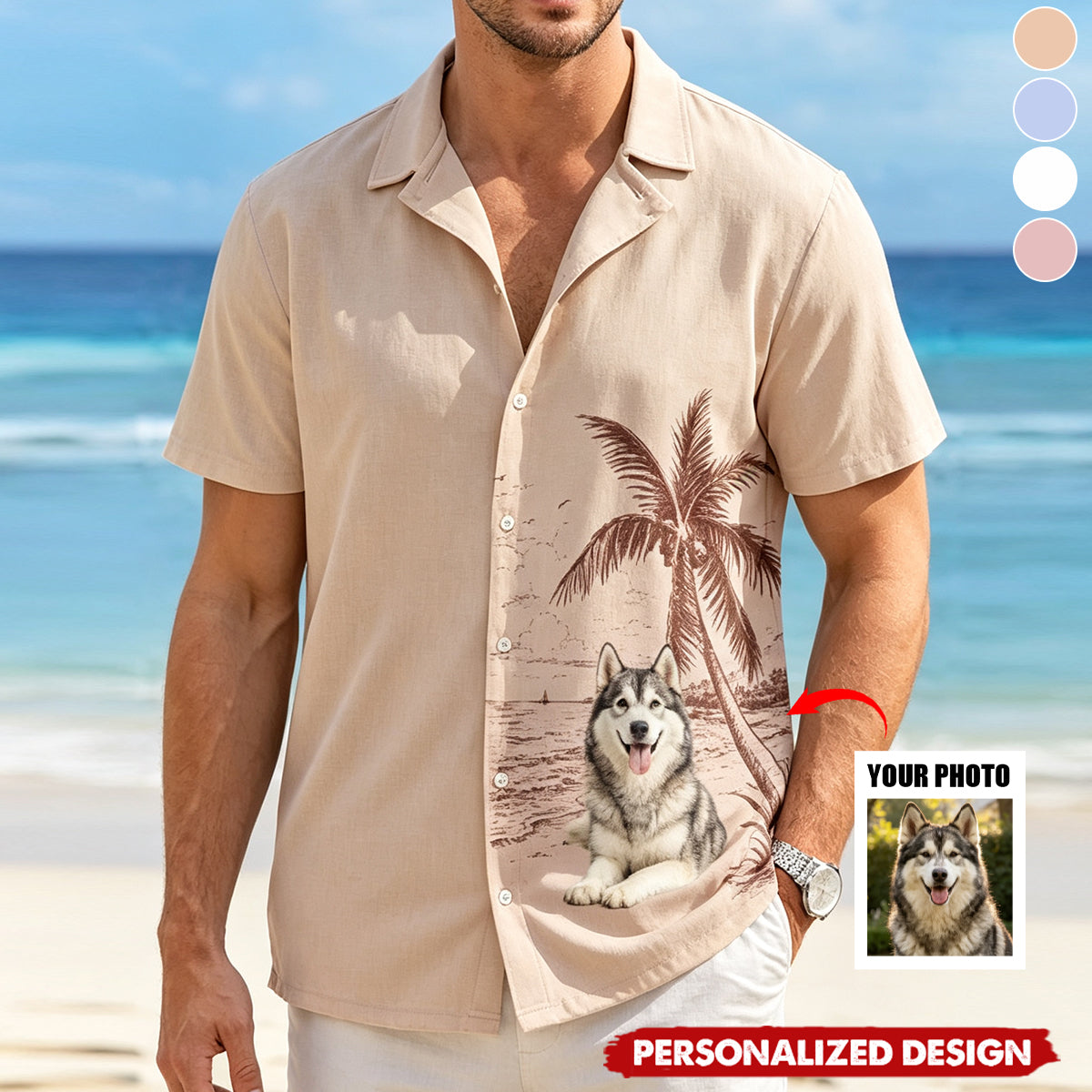 Personalized Pet Photo Tropical Palm Tree Hawaiian Shirt