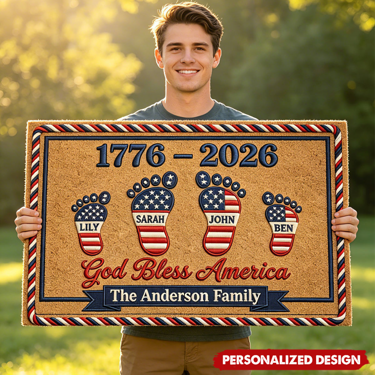 Personalized 1776-2026 Family Footprint Doormat - Gift for USA 250th Anniversary