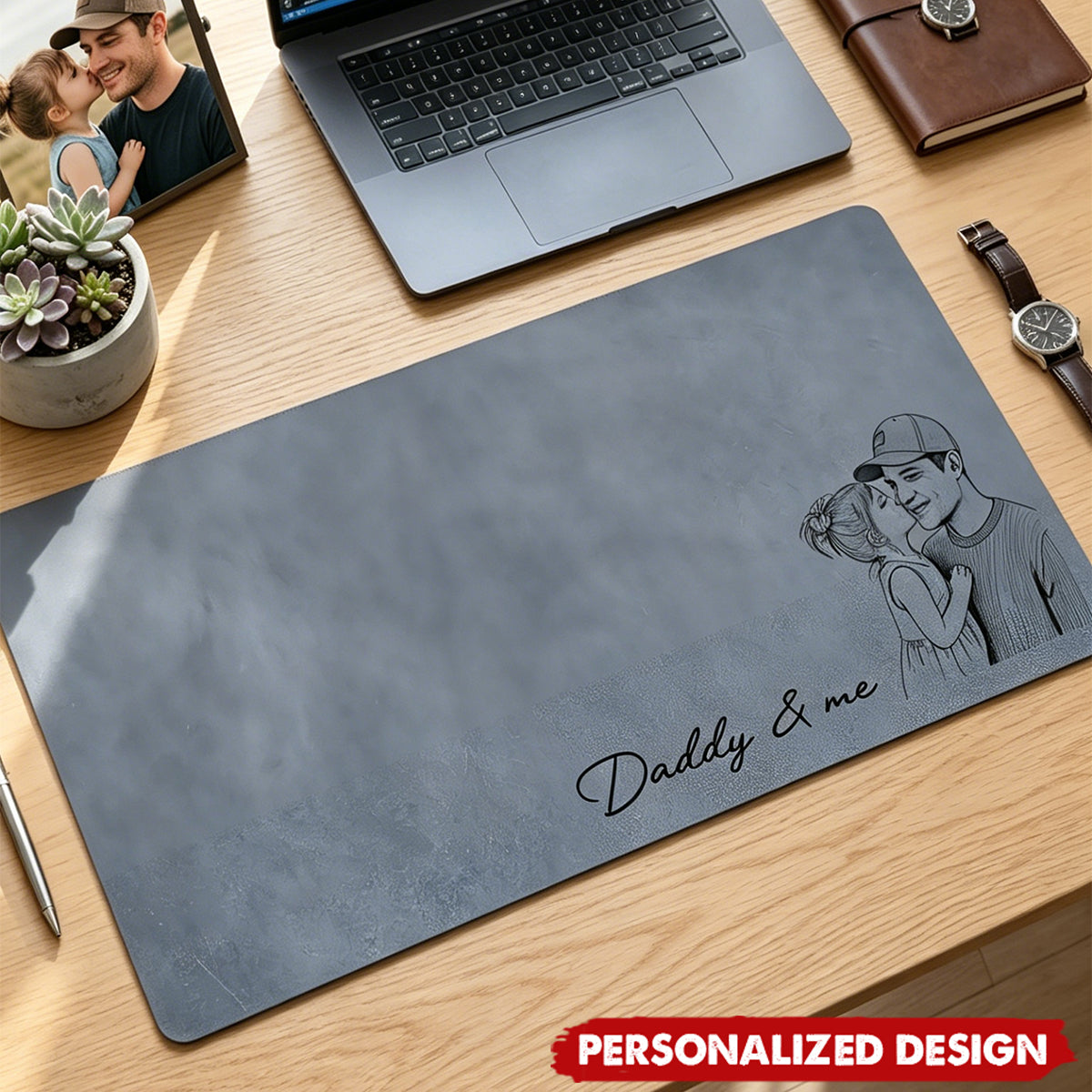 Personalized Photo  Leather Desk Mat - Sentimental Workspace Gift for Dad