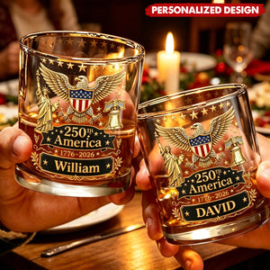 Personalized America 250th Anniversary Whiskey Glass - Custom Name