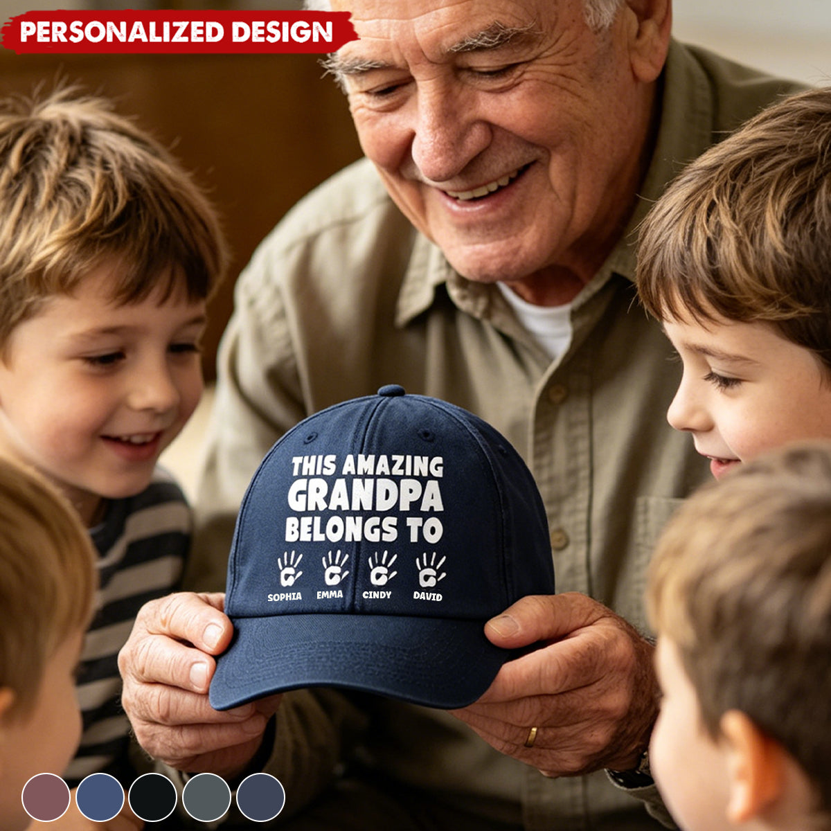Personalized “This Amazing ... Belongs To” Kids Handprint Baseball Cap -Gift for Grandpa,Dad