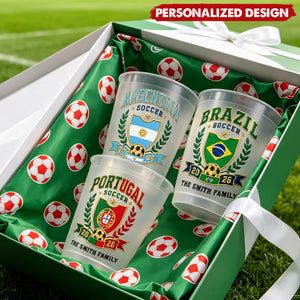 Personalized World Cup Soccer National Team Frosted Cups - Custom Family Name