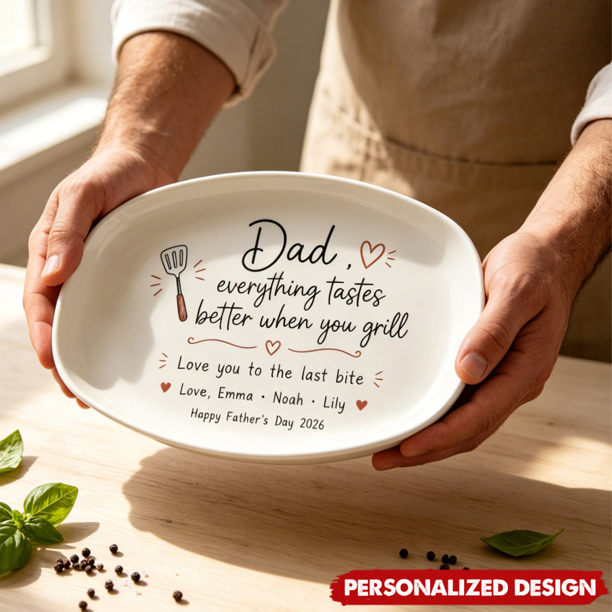 Personalized Date or Kid Name BBQ plate - Unique Father’s Day Grill Gift