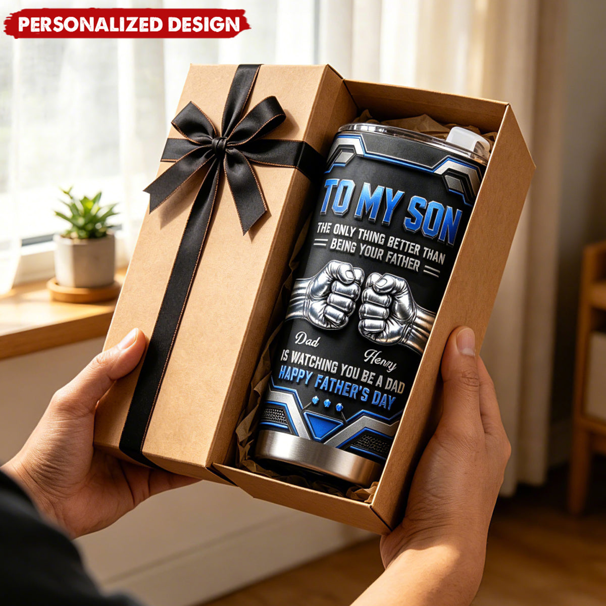 Personalized To My Son Fist Bump Stainless Steel Tumbler - Custom Dad & Son Name