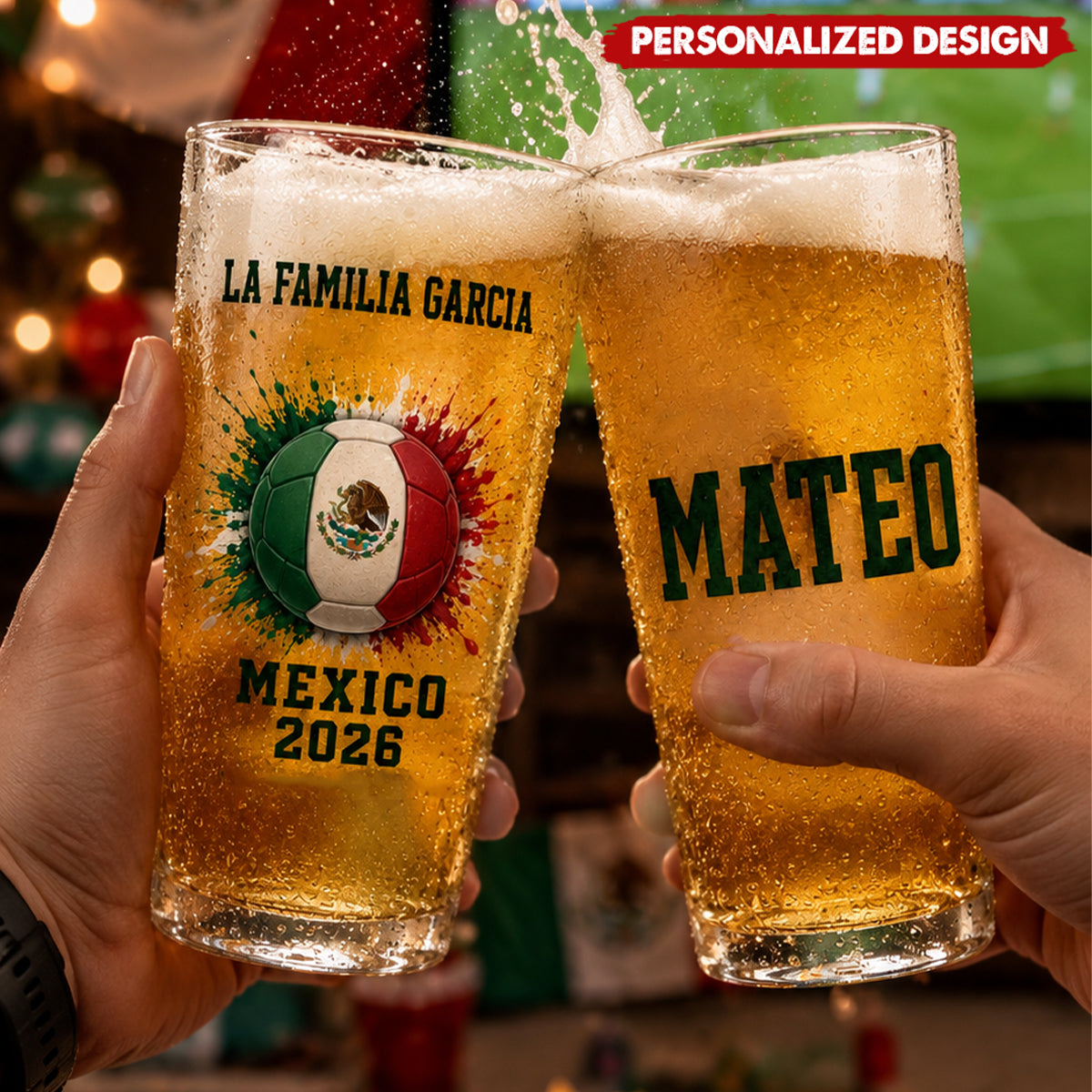Personalized Fan Barware 2026 World Cup Soccer Beer Glass - Custom Name