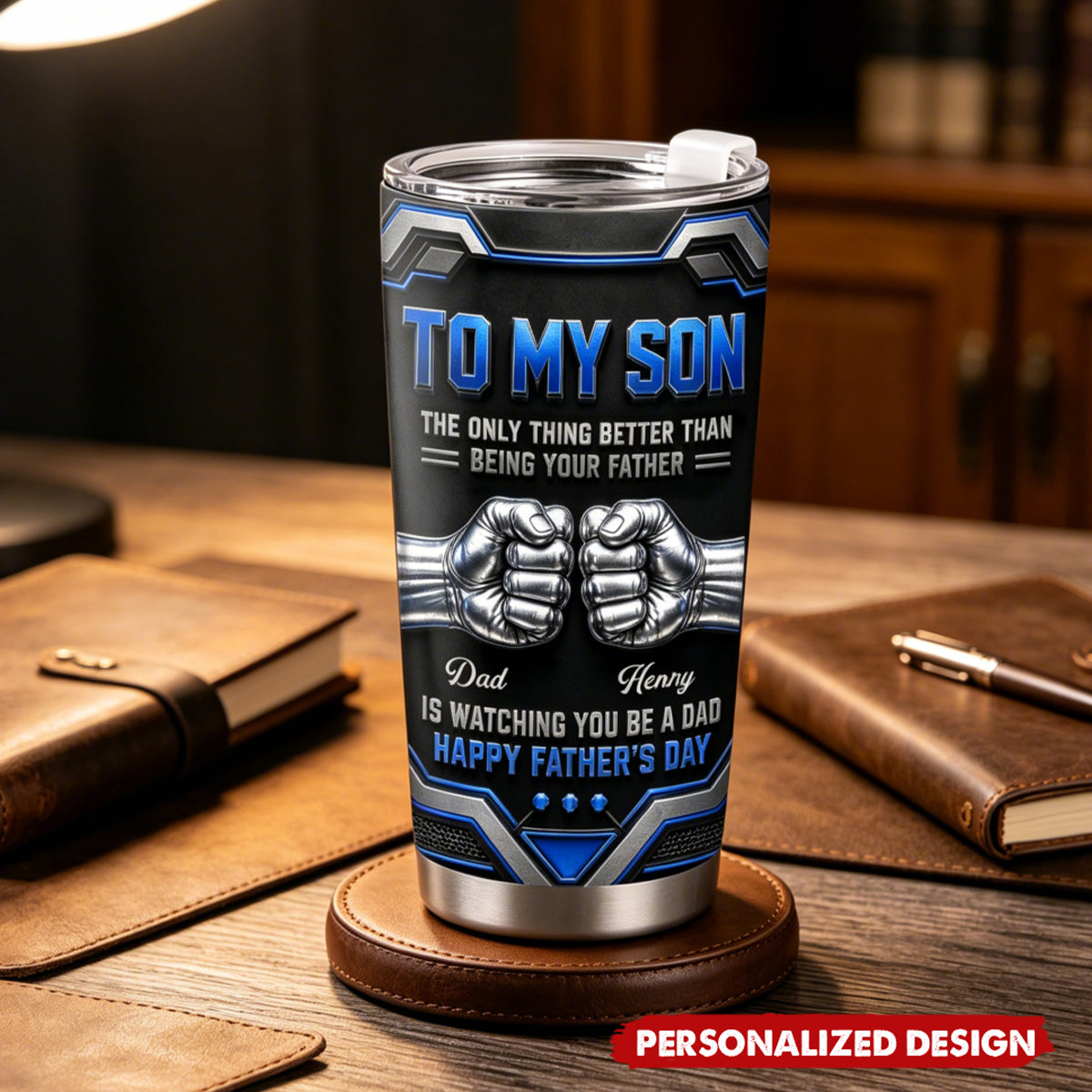 Personalized To My Son Fist Bump Stainless Steel Tumbler - Custom Dad & Son Name
