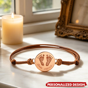 Personalized Baby Footprint Bracelet - Custom Name Birth Date