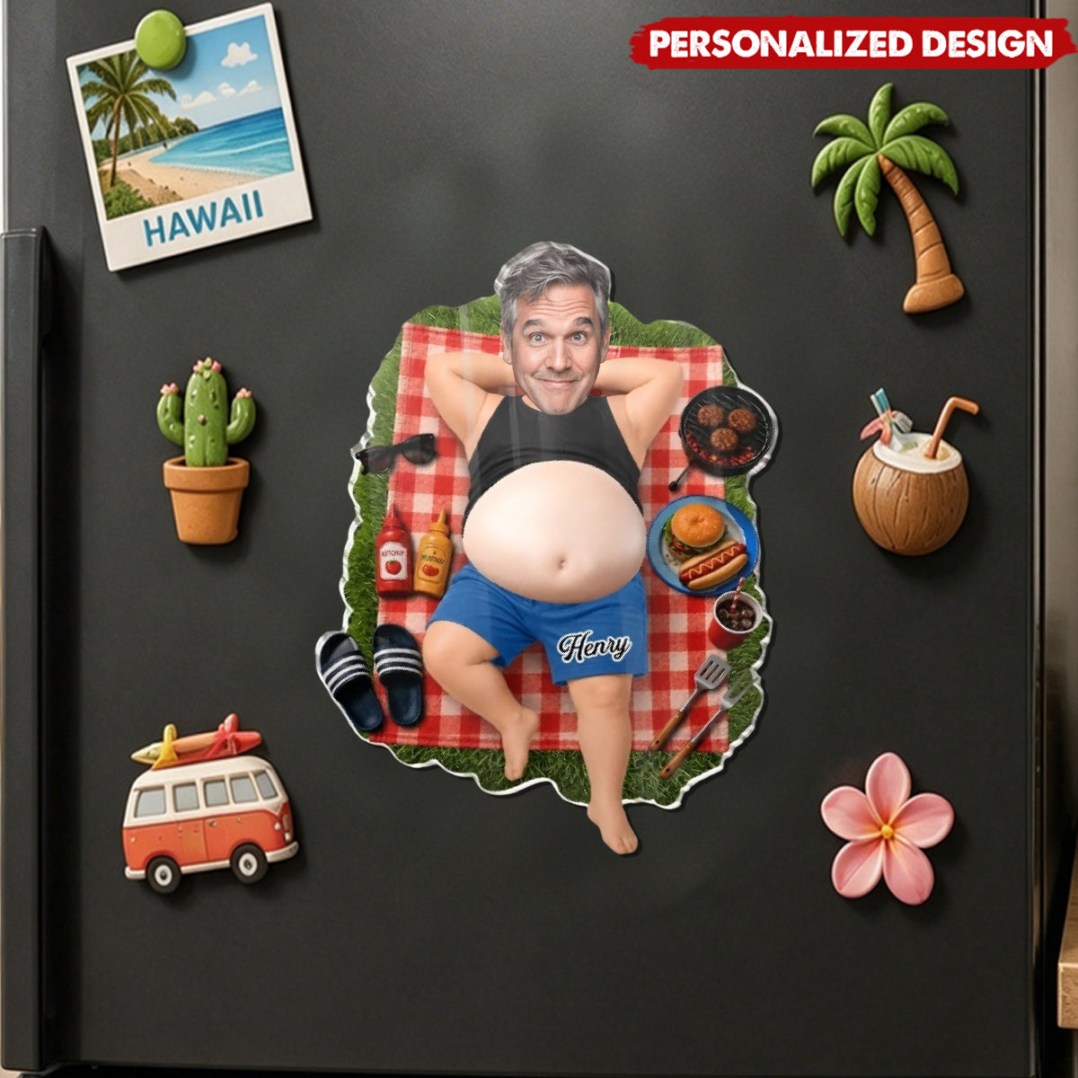 Personalized Funny Dad Vacation Acrylic Fridge Magnet - Design with Your Photo & Name