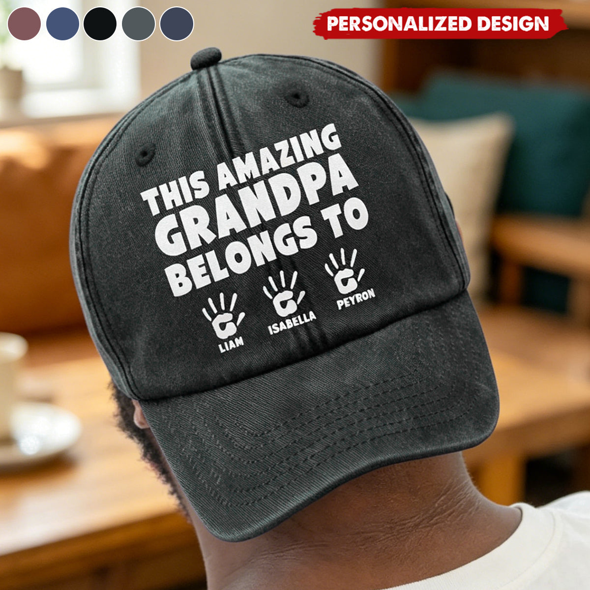 Personalized “This Amazing ... Belongs To” Kids Handprint Baseball Cap -Gift for Grandpa,Dad