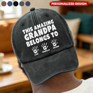 Personalized “This Amazing ... Belongs To” Kids Handprint Baseball Cap -Gift for Grandpa,Dad