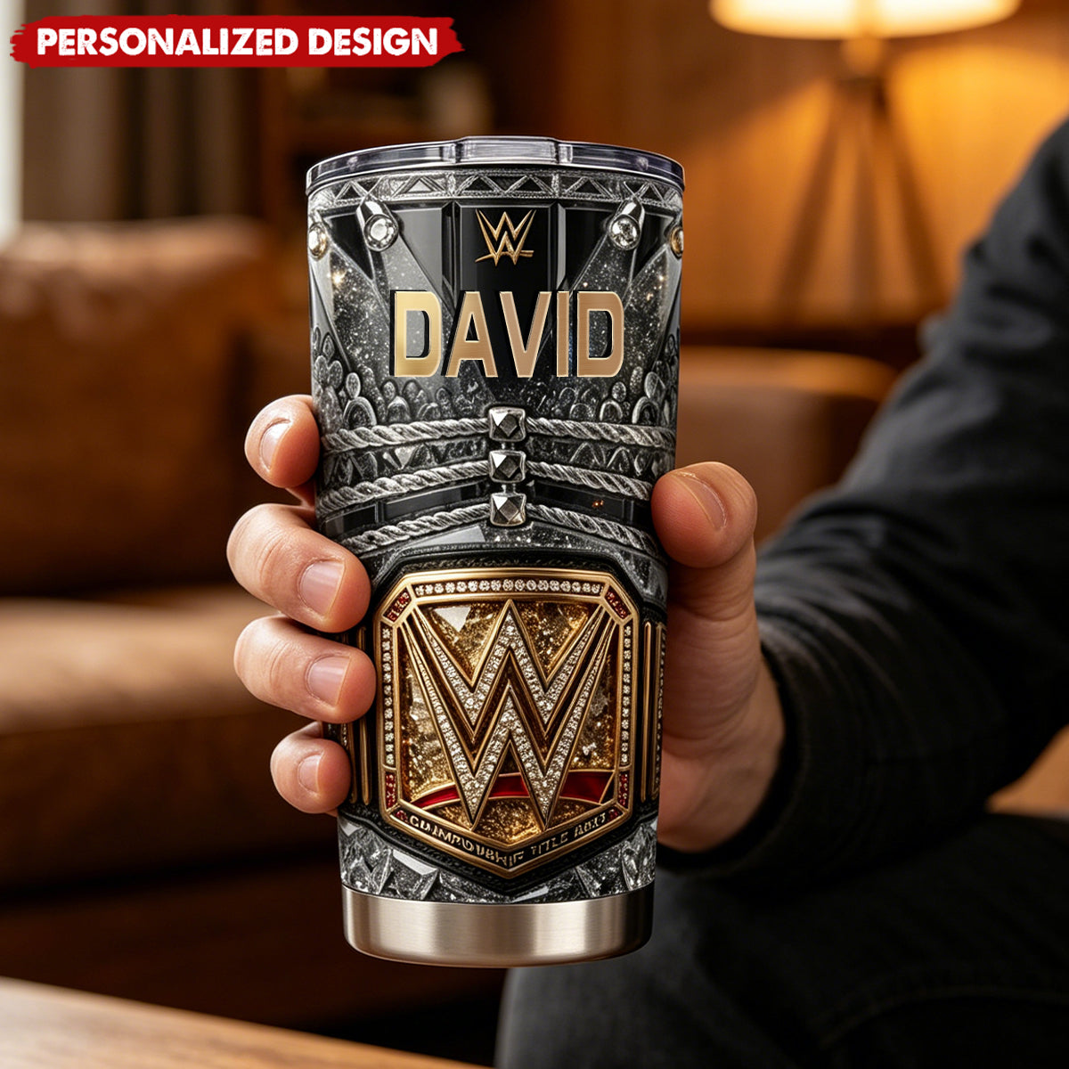 Personalized WWE World Championship Belt Stainless Steel Tumbler- Custom Name