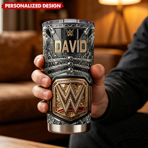 Personalized WWE World Championship Belt Stainless Steel Tumbler- Custom Name