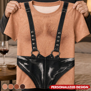 Personalized Optical Illusion Black Leather Suspender Thong T-Shirt