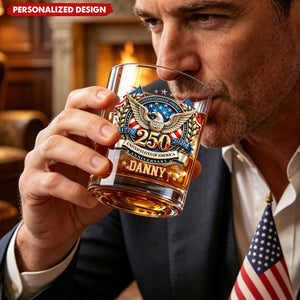 USA 250th Anniversary Eagle Patriotic Whiskey Glass - Custom Name