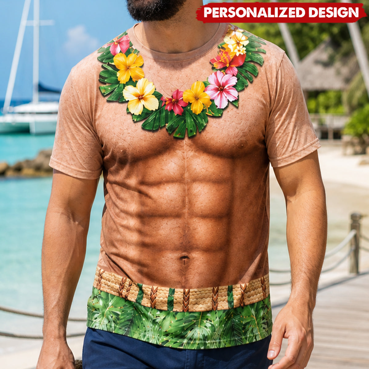 Personalized Optical Illusion Hawaiian Lei Torso T-Shirt
