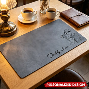 Personalized Photo  Leather Desk Mat - Sentimental Workspace Gift for Dad