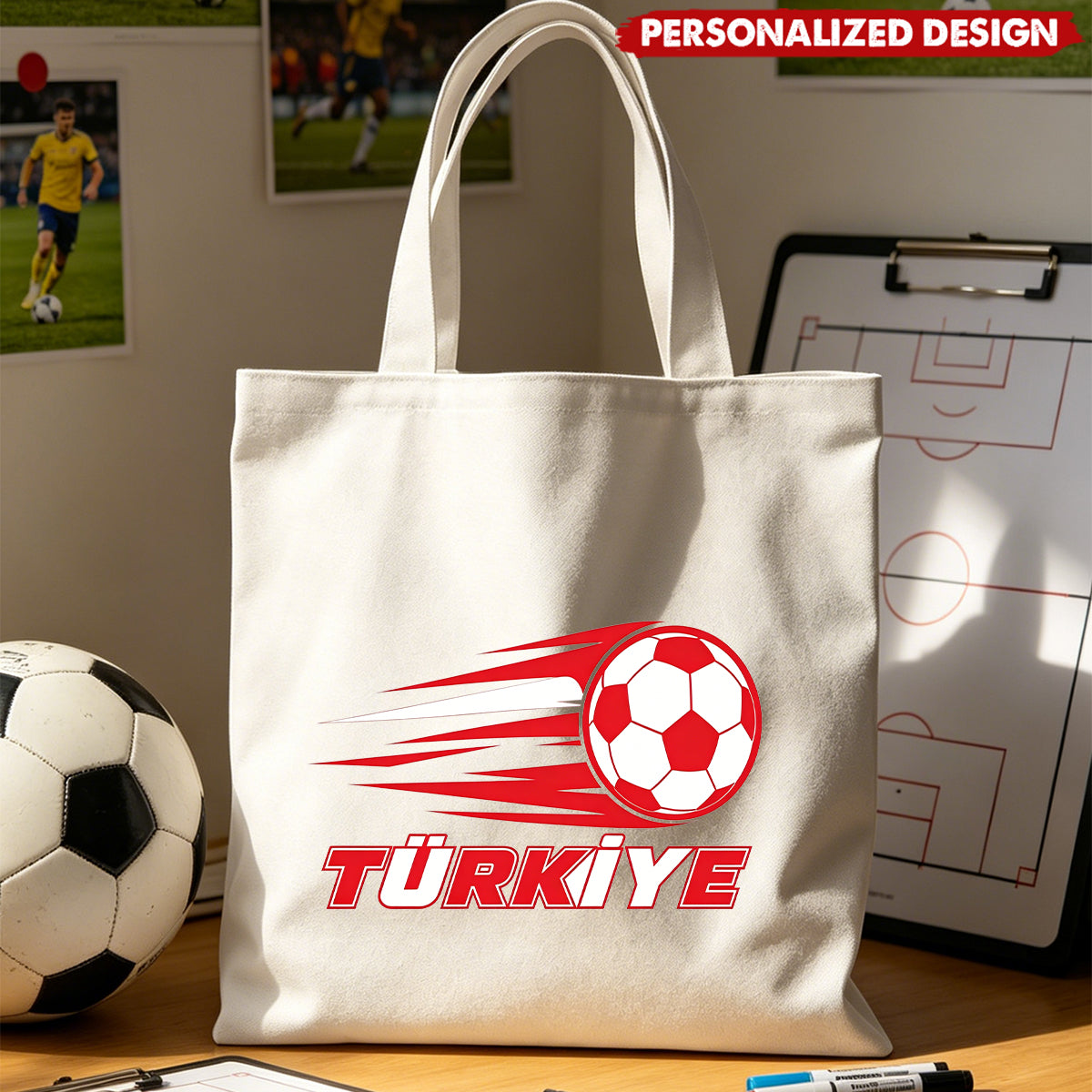 Personalized Soccer Fan Canvas Tote Bag - Custom Name